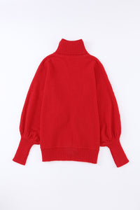 Merry Embroidered High Neck Sweater- Red