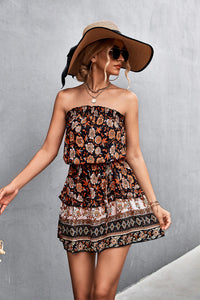 Bohemian Floral Strapless Mini Dress