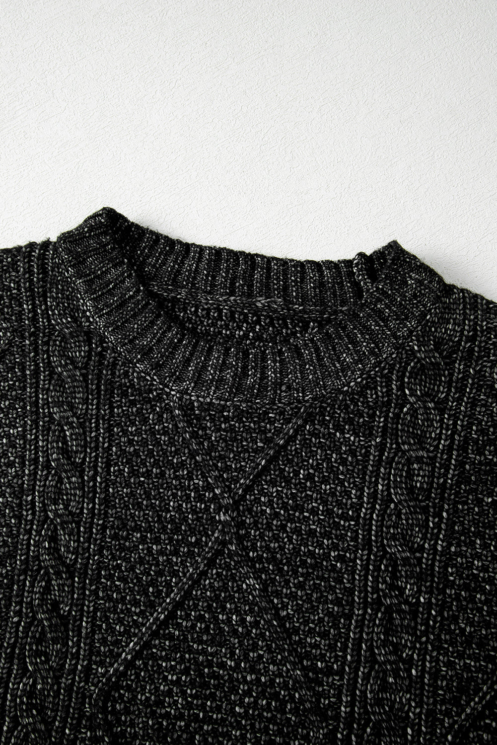 Cable Knit Mini Sweater Dress- Black