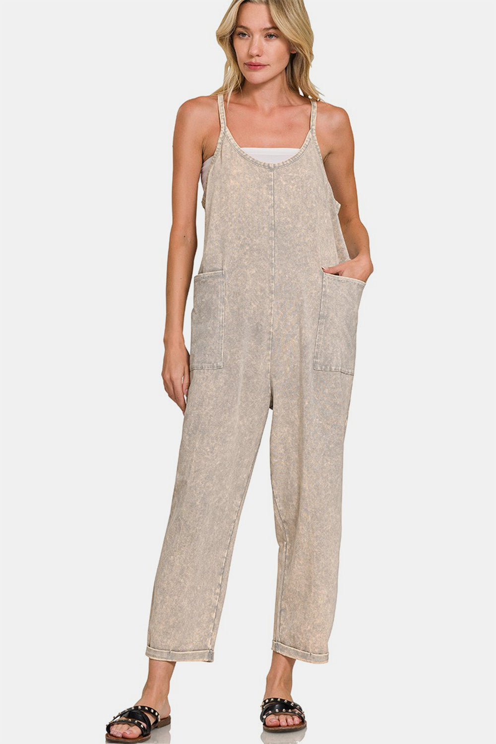 Acid washed jumpsuit- beige