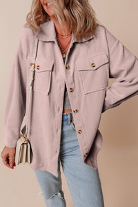 Corduroy Button Up Shacket- Light Pink