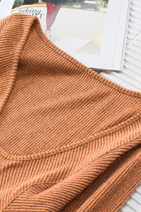 Textured Long Sleeve Top- Brown