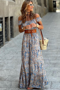 Paisley Off Shoulder Maxi Dress - Blue