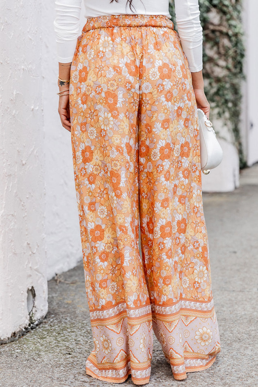 Ellie Boho Floral Wide Leg Pants- Orange