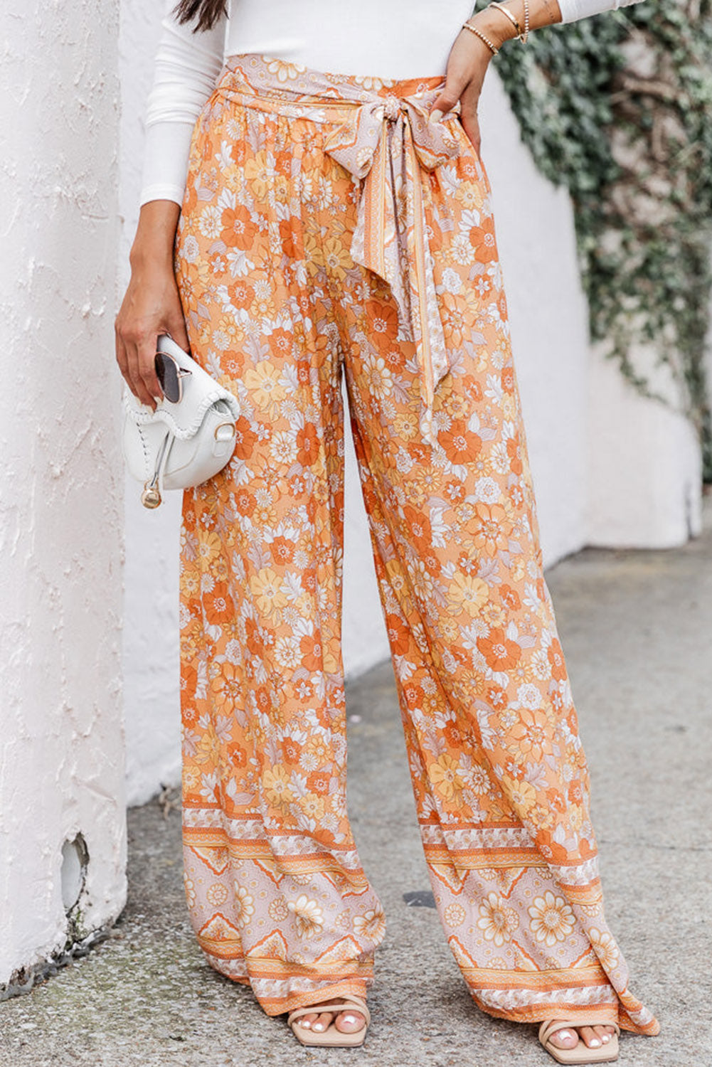 Ellie Boho Floral Wide Leg Pants- Orange