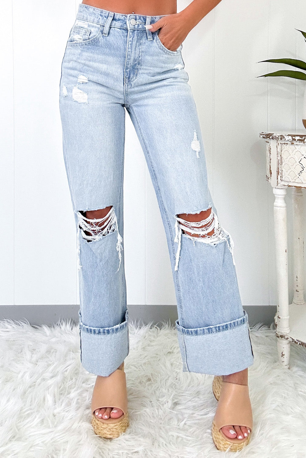 Brielle Light Wash Distressed Flare Jeans