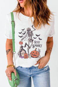 STAY SPOOKY Graphic Halloween T Shirt- White