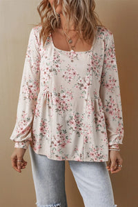 Printed Square Neck Long Sleeve Blouse