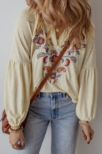 Paisley Embroidered V Neck Blouse