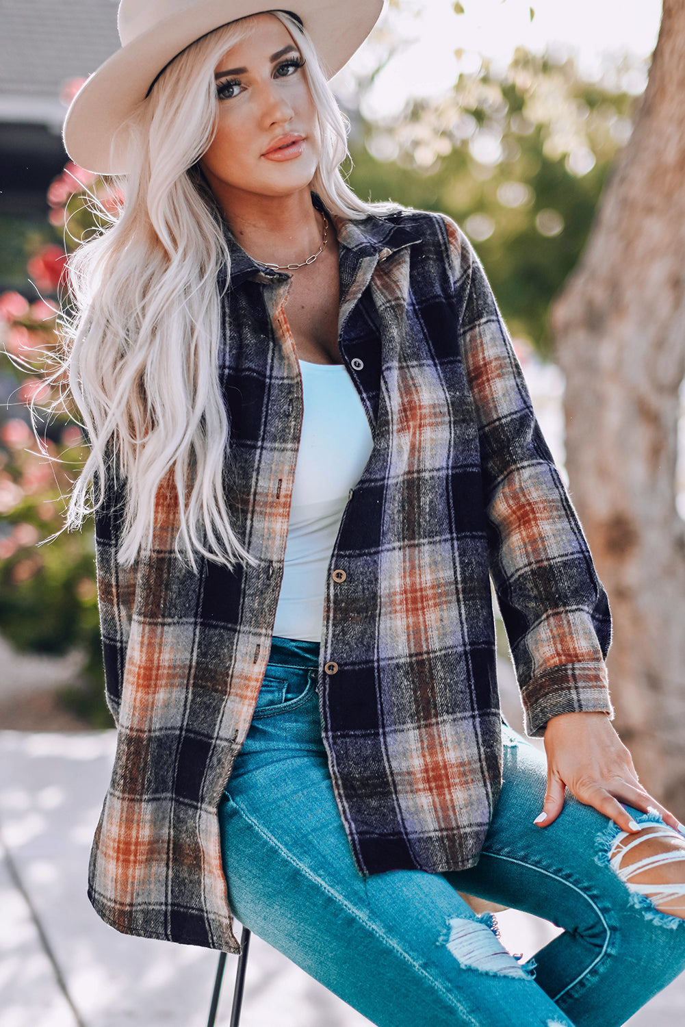 Oversize Flannel top with Slits- Black