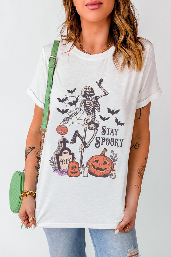 STAY SPOOKY Graphic Halloween T Shirt- White