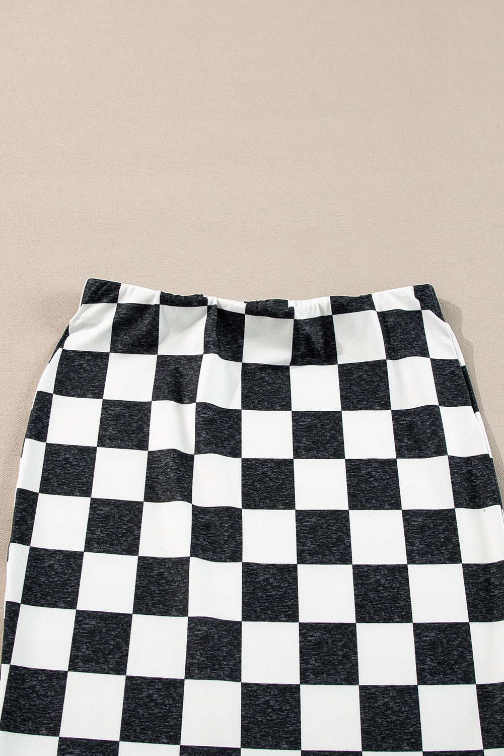 Black and White Checkered Print Side Slit High Waist Midi Skirt