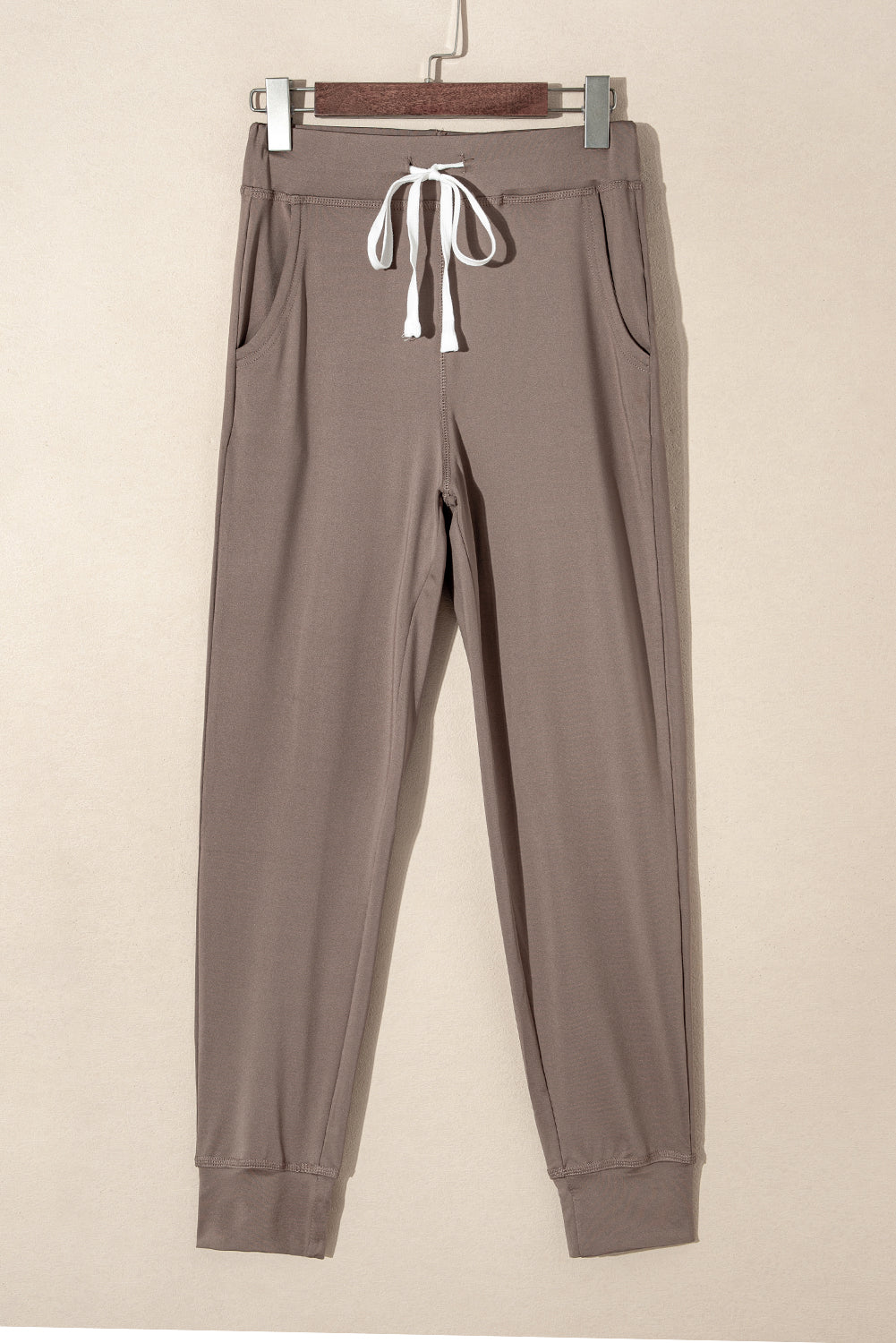 Drawstring Waist Pocketed Joggers-Brown