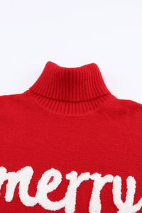 Merry Embroidered High Neck Sweater- Red