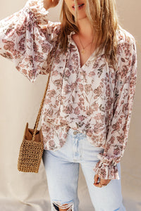 Boho Floral Print Long Sleeve Blouse