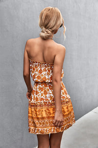 Bohemian Floral Strapless Mini Dress