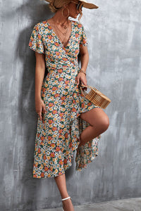 Floral Surplice Neck Tied Midi Dress