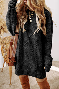 Cable Knit Mini Sweater Dress- Black