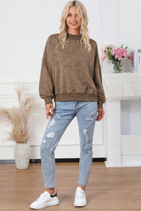 Crew Neck Acid Washed Sweatshirt- Brown