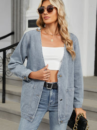 V-Neck Button Up Denim Jacket