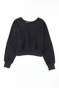 Acid Wash Open Back Sweatshirt- Black