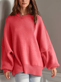 Side Slit Round Neck Long Sleeve Sweater