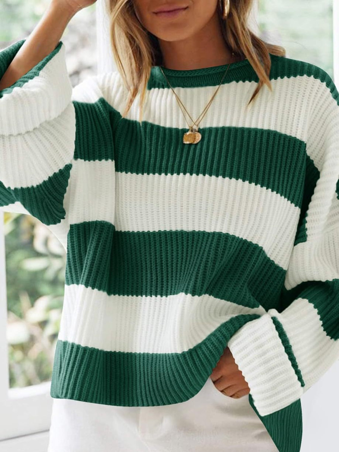 Oversized striped knit sweater