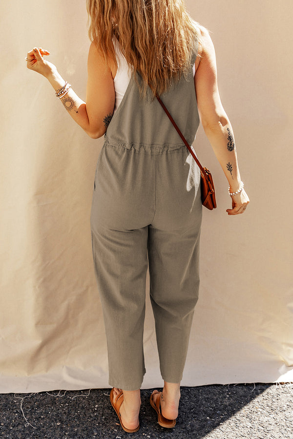 Drawstring Cropped Overall- Sage Green