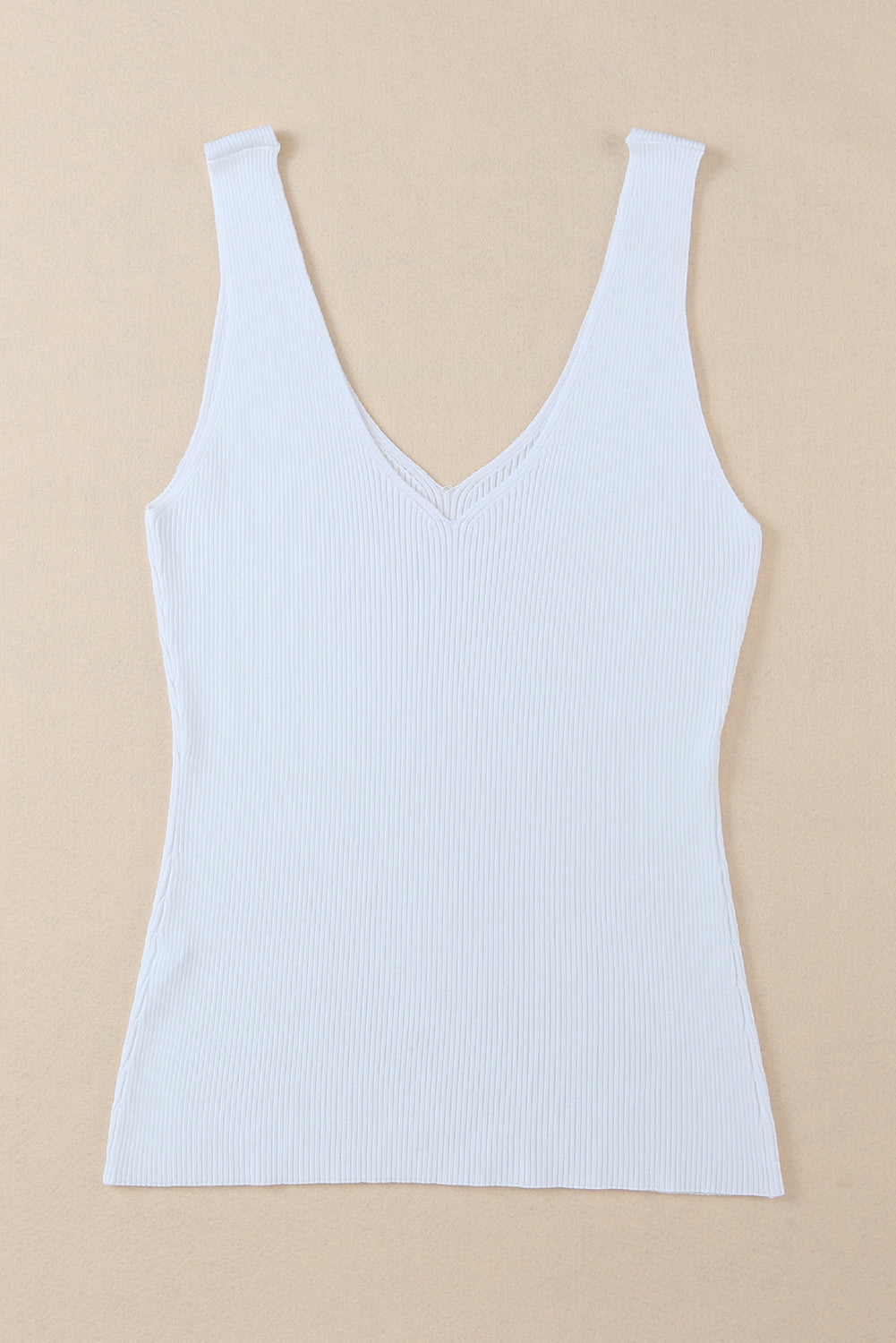 V-Neck Wide Strap Tank- White