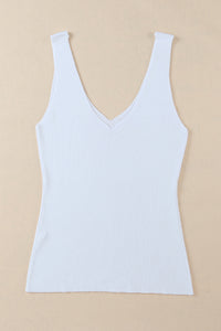 V-Neck Wide Strap Tank- White