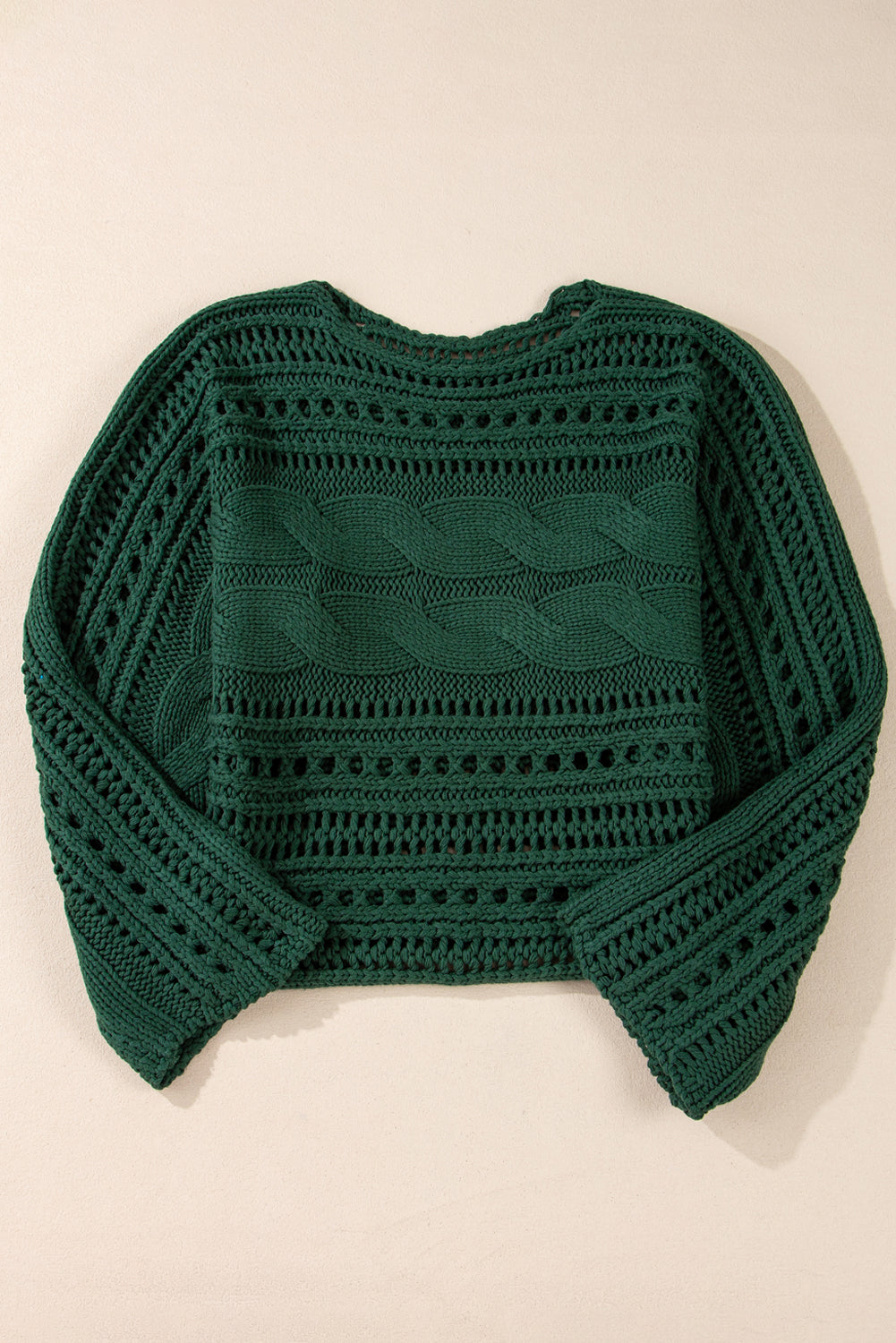 Cable Knit Crop Sweater- Green