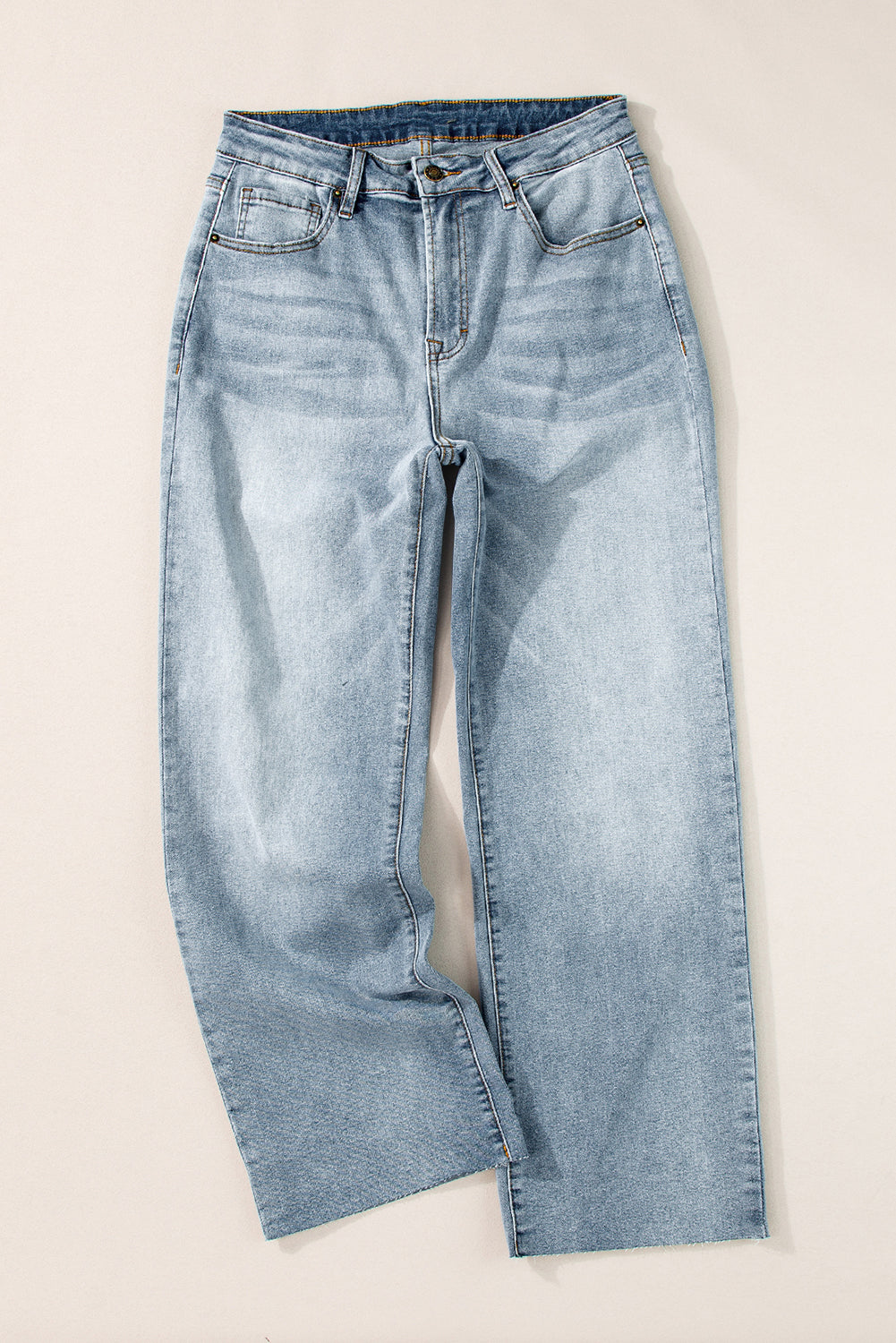 Zoey Acid Wash Raw Edge Straight Jeans