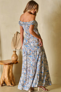 Paisley Off Shoulder Maxi Dress - Blue