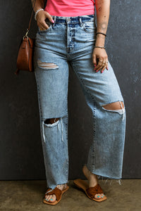 Maya Distressed Raw Hem Straight Jeans