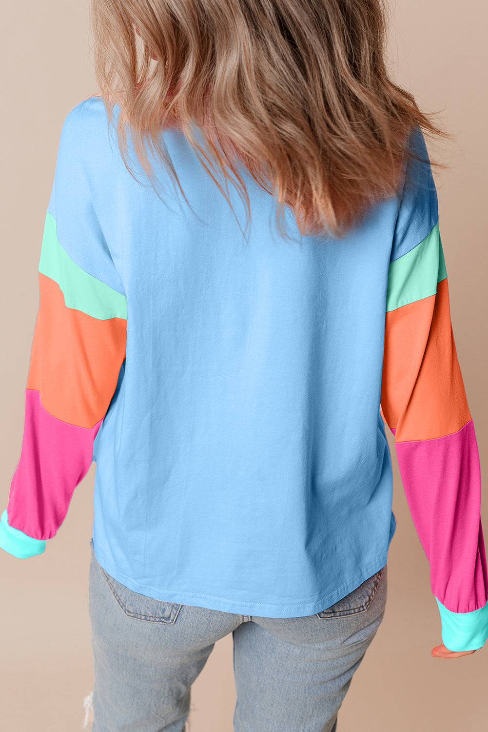 Colorblock Patchwork Long Sleeve Top