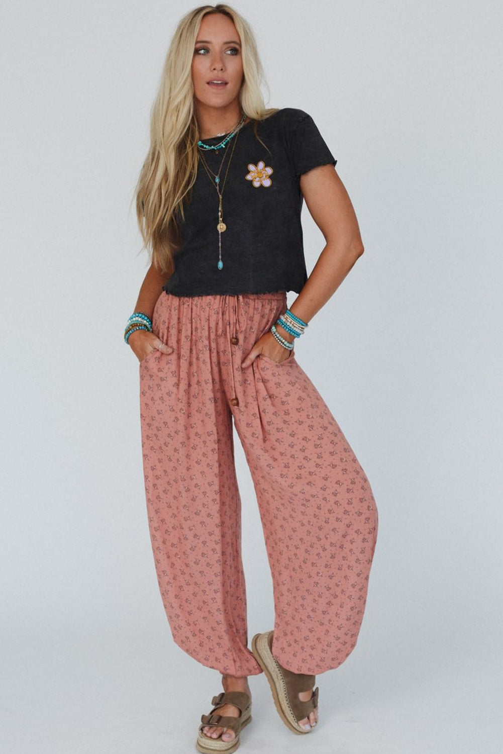 Hazel Boho Floral Printed Jogger Pants