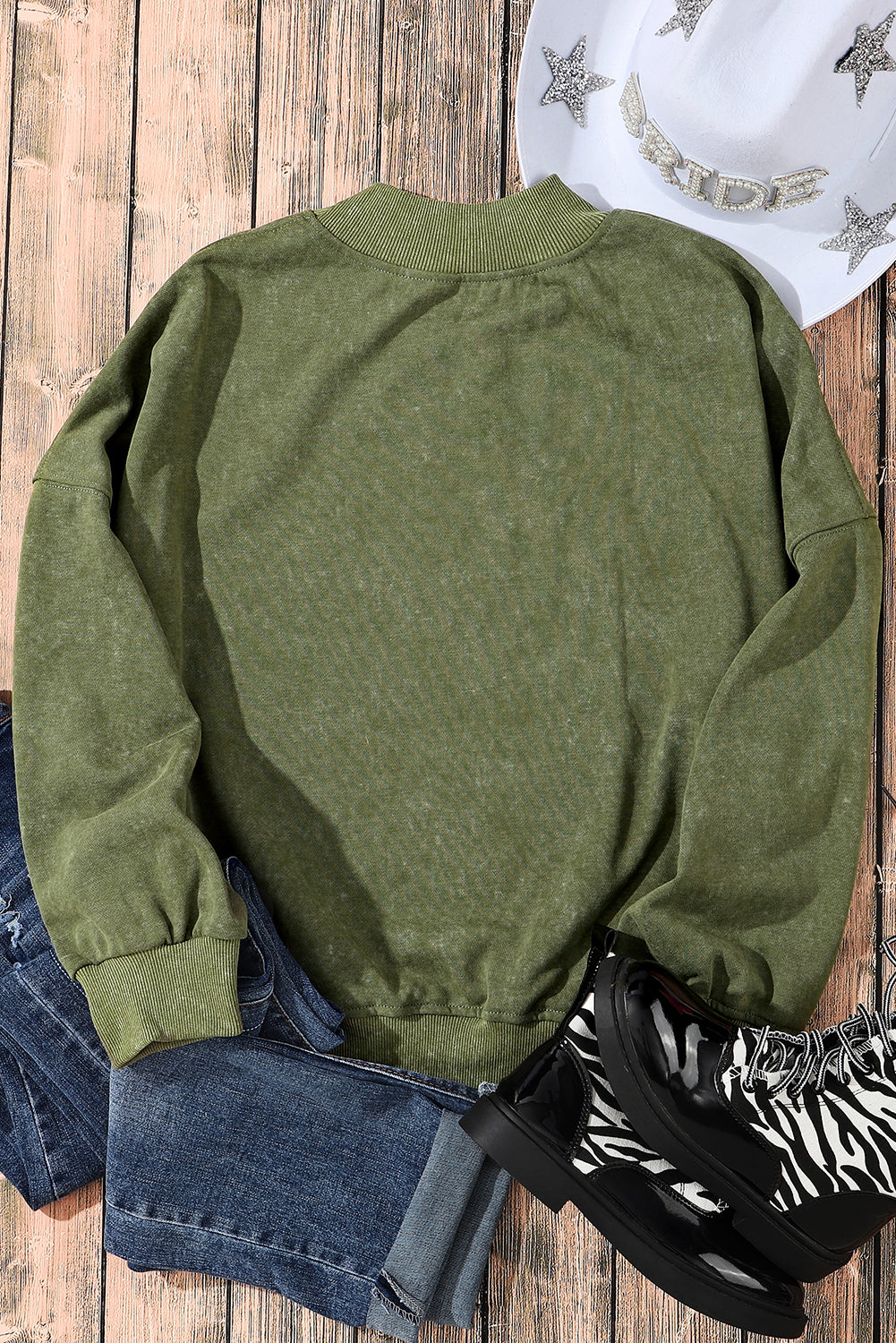 Crew Neck Acid Washed Sweatshirt- Green