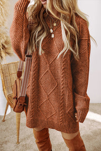 Cable Knit Mini Sweater Dress- Coffee