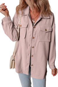 Corduroy Button Up Shacket- Light Pink