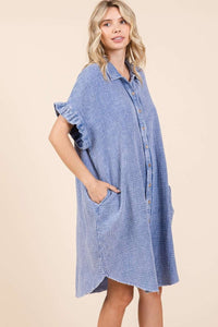 Mineral Wash Cotton Gauze Mini Shirt Dress