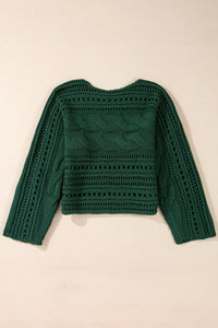 Cable Knit Crop Sweater- Green