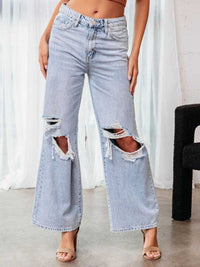 Cassie Distressed Wide Leg Jeans with Pockets