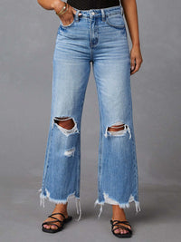 Maisy Distressed Raw Hem Jeans with Pockets