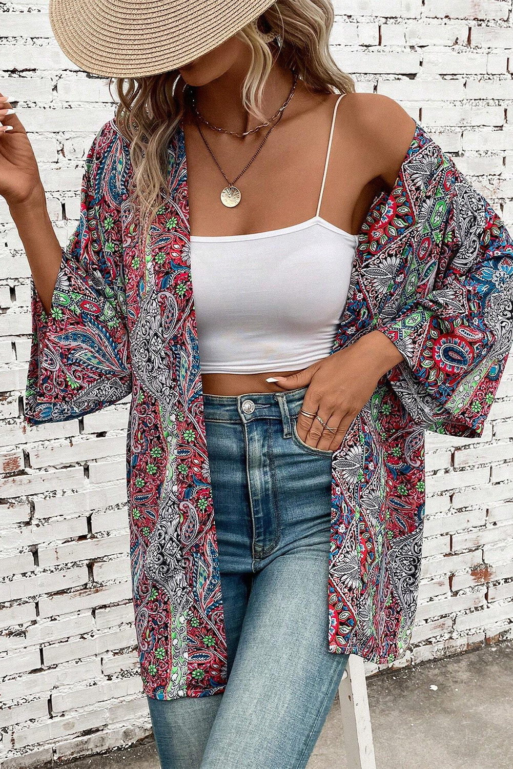 Multi Colored Paisley Print Kimono