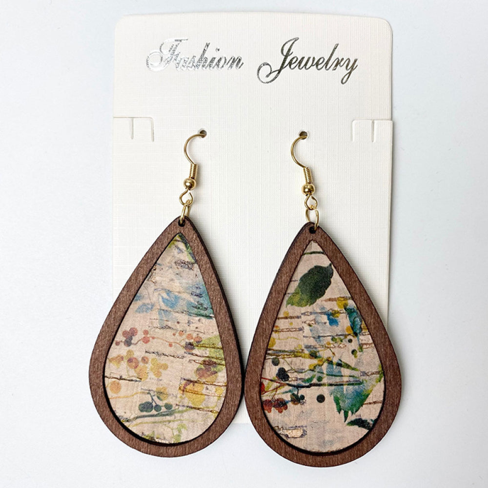 Teardrop Patterned Wooden Dangle Earrings