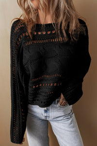 Cable Knit Crop Sweater- Black