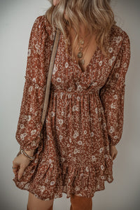 Boho Floral Long Sleeve Mini Dress