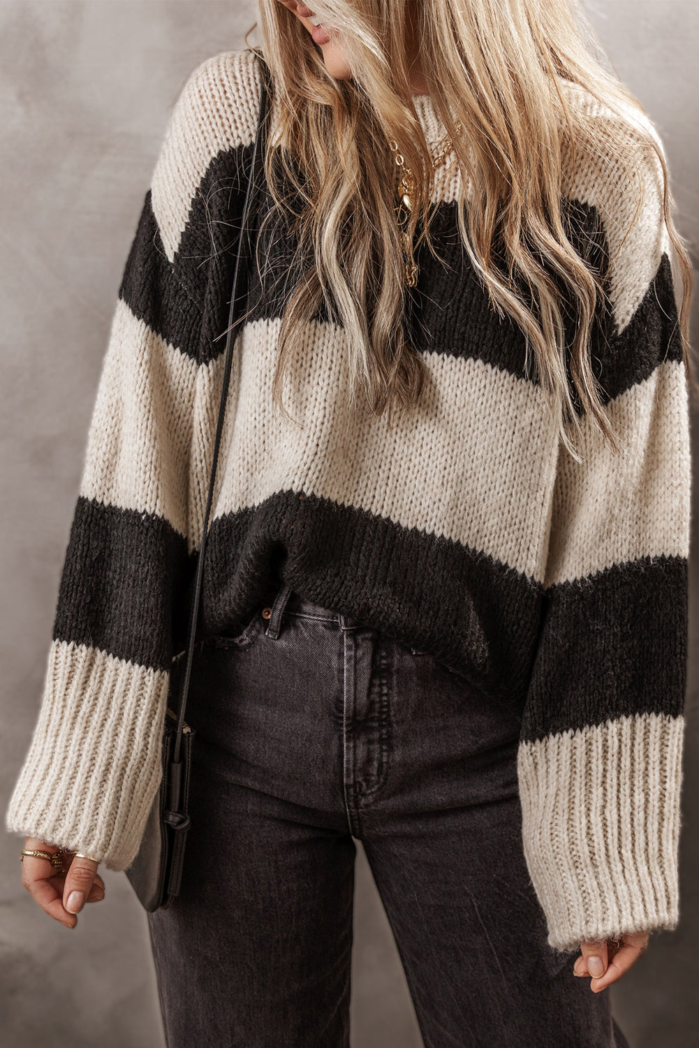 Colorblock Loose Sweater- Black and White